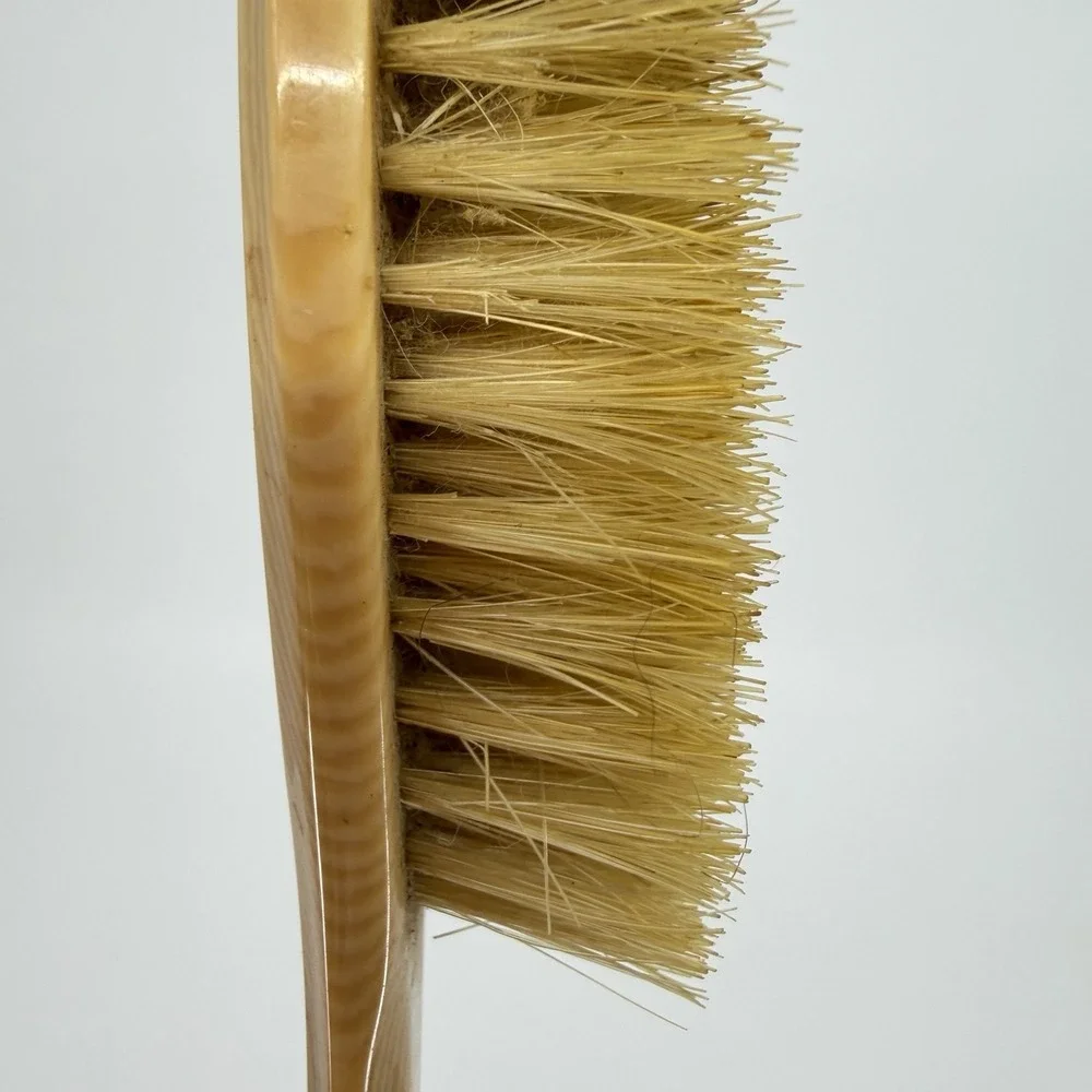 Vtg Beveled Faux Woodgrain Vanity Hair Brush Crest Shape‎ Floral Design 8.25